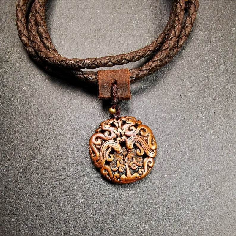 Kirtimukha Pendant,Dragon Badge - Tibetan Buddhist art, size reference