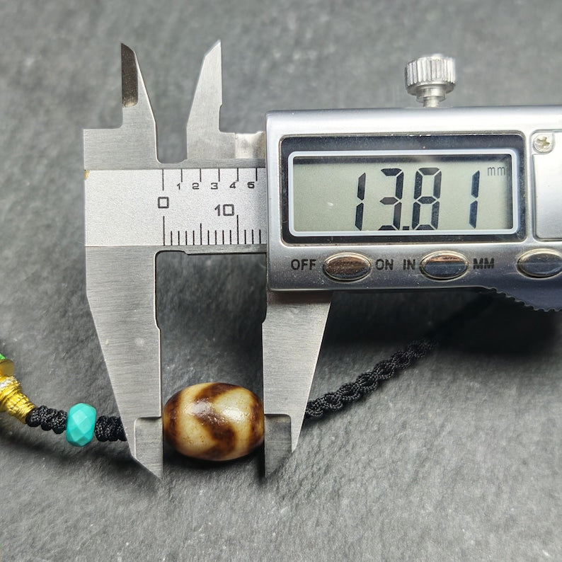 Authentic Dalo Dzi Bead Necklace - Round Wave Dzi + Tiger Tooth Dzi | Tibetan Jewelry | Protection Charm | Spiritual Gift | 20*17mm