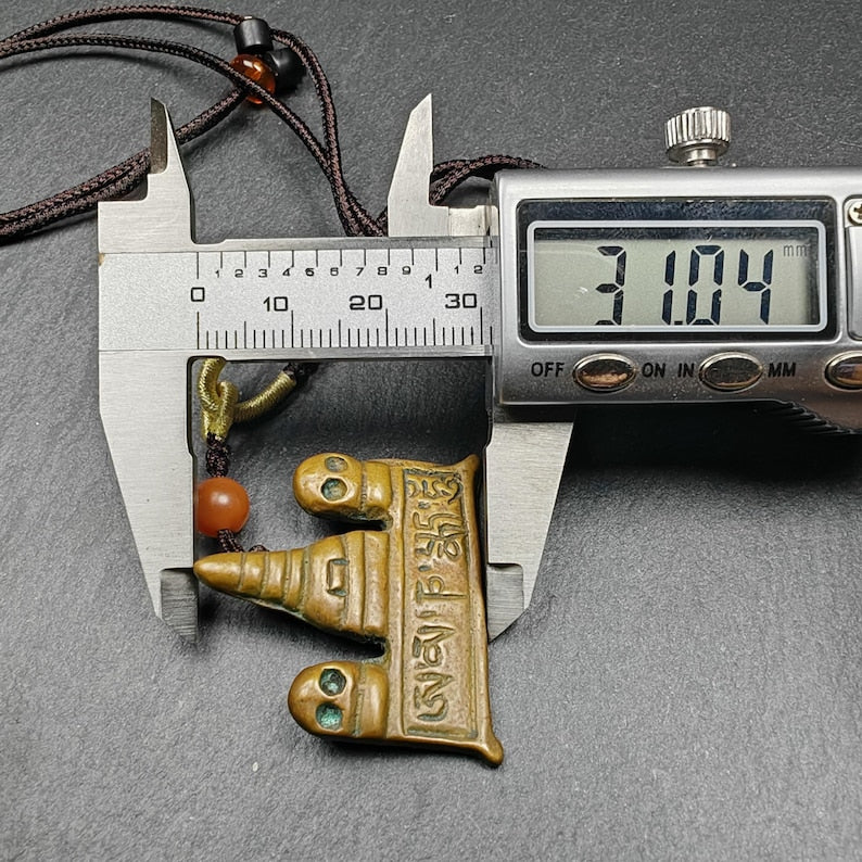 Authentic Tibetan Buddhist Amulet | Copper Stupa Skull Pendant | Buddhist Tower | Protective Charm | Spiritual Necklace