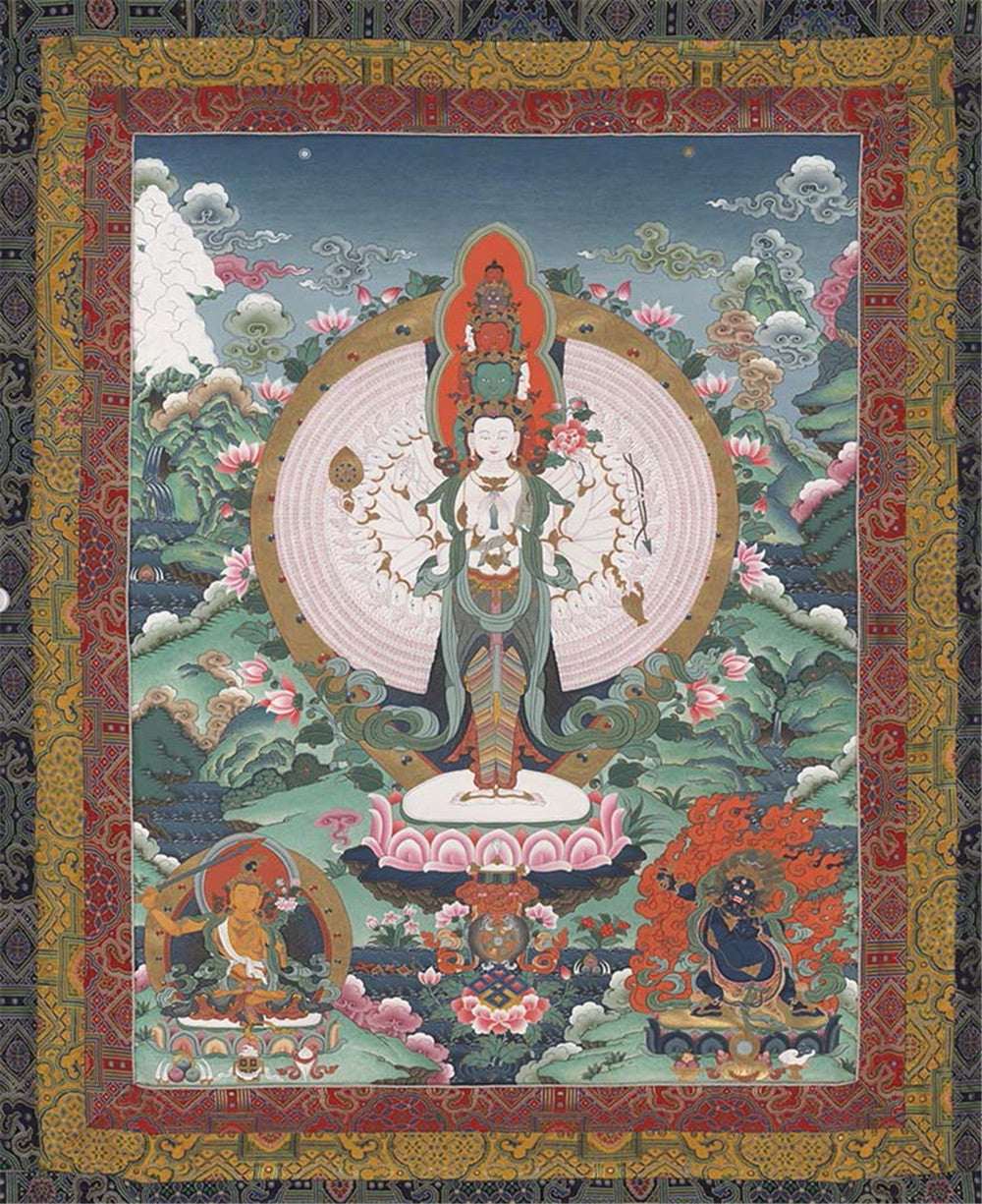 The 1000-hand Avalokiteshvara Thangka - Hand Framed Giclee Printed Tibetan Art