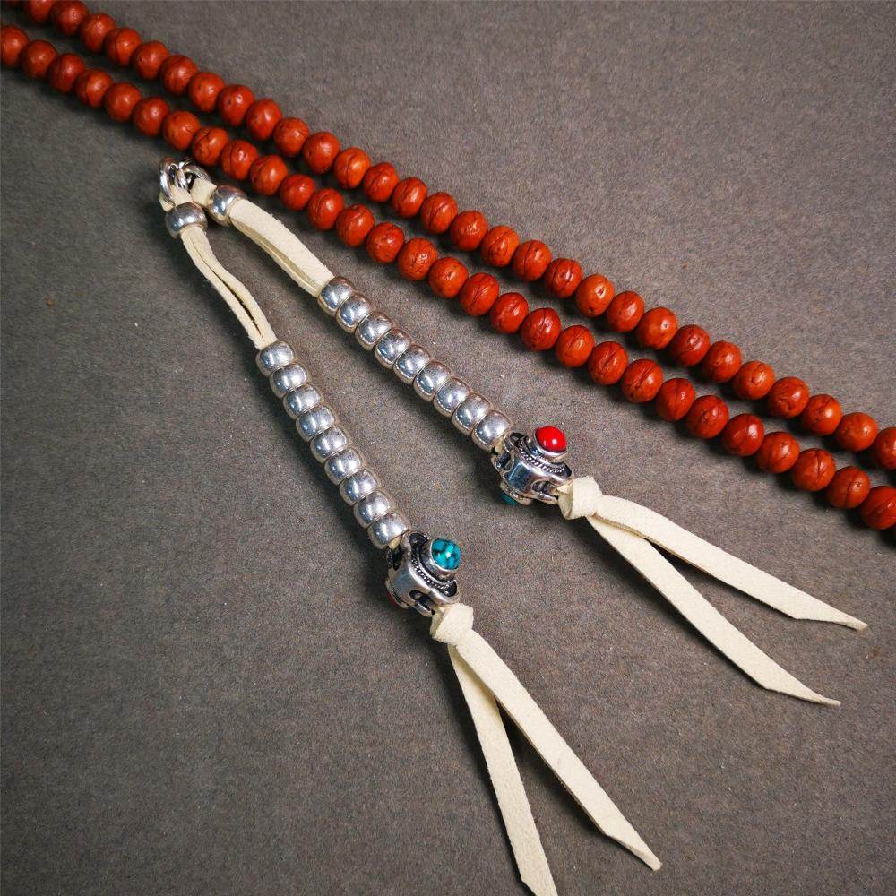 5-7mm Brass Prayer Bead Counters with agate Pendant - Gandhanra-ART
