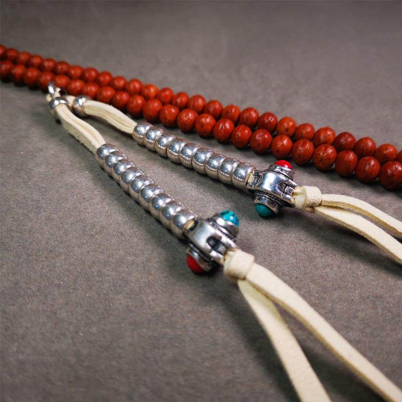 5-7mm Brass Prayer Bead Counters with agate Pendant - Gandhanra-ART