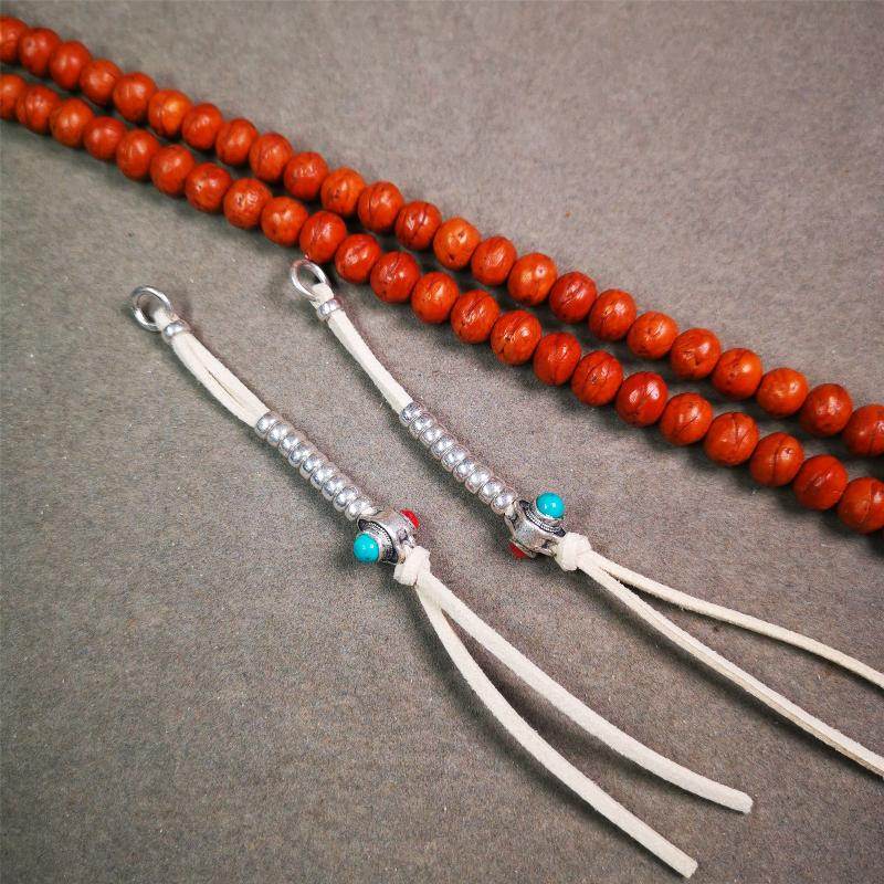 5-7mm Brass Prayer Bead Counters with agate Pendant - Gandhanra-ART