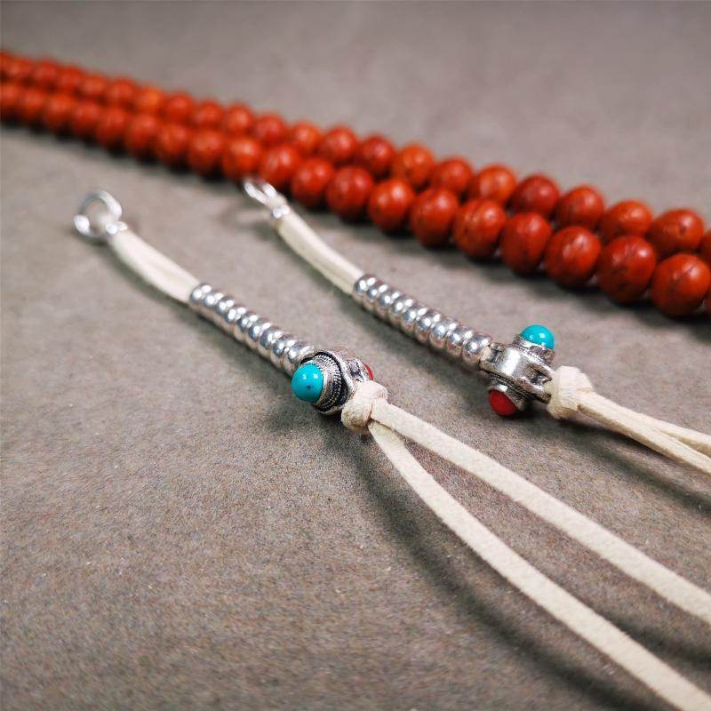 5-7mm Brass Prayer Bead Counters with agate Pendant - Gandhanra-ART