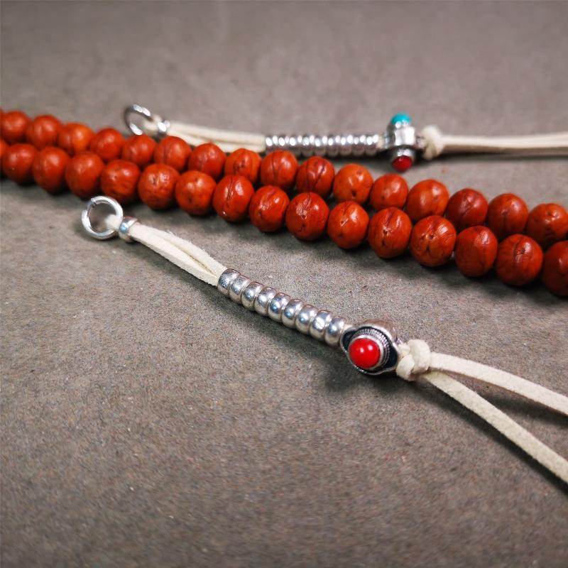 5-7mm Brass Prayer Bead Counters with agate Pendant - Gandhanra-ART