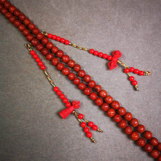 5mm Red Cinnabar Prayer Bead Counters - Tibetan Buddhist art, detailed view