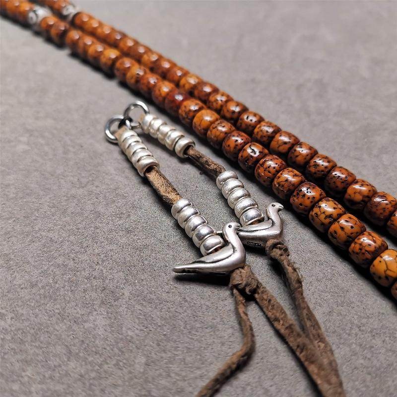 5mm Silver Prayer Bead Counters with Lucky Birds Pendant - Gandhanra-ART