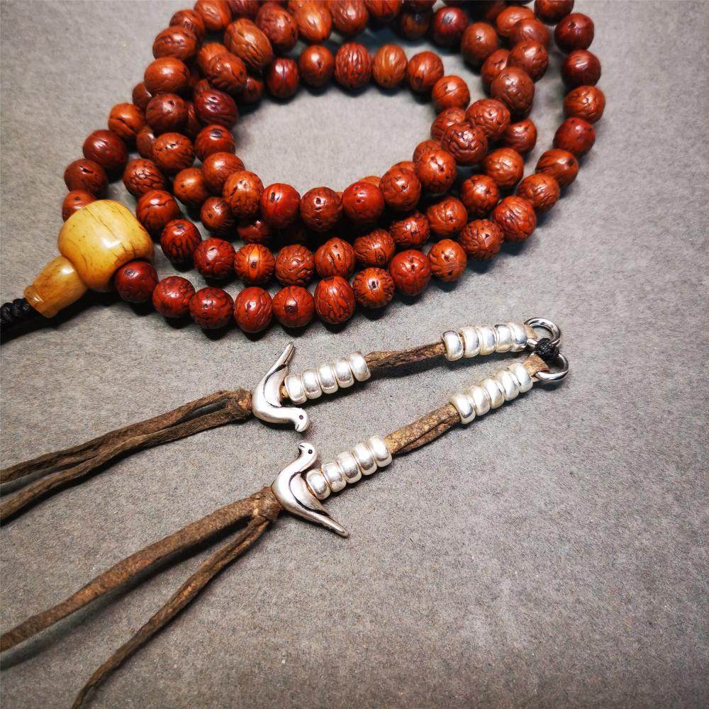 5mm Silver Prayer Bead Counters with Lucky Birds Pendant - Gandhanra-ART