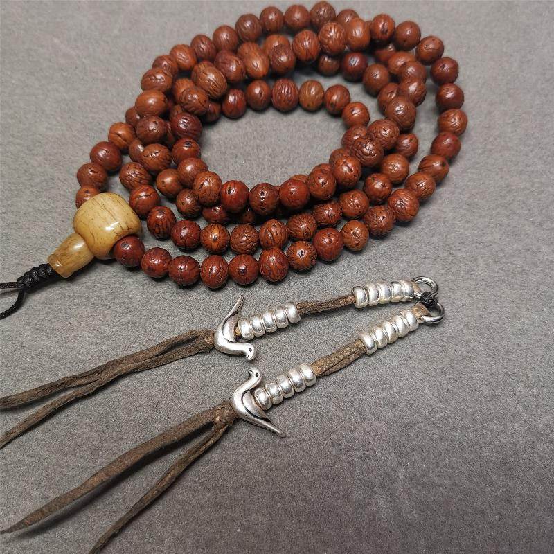 5mm Silver Prayer Bead Counters with Lucky Birds Pendant - Gandhanra-ART