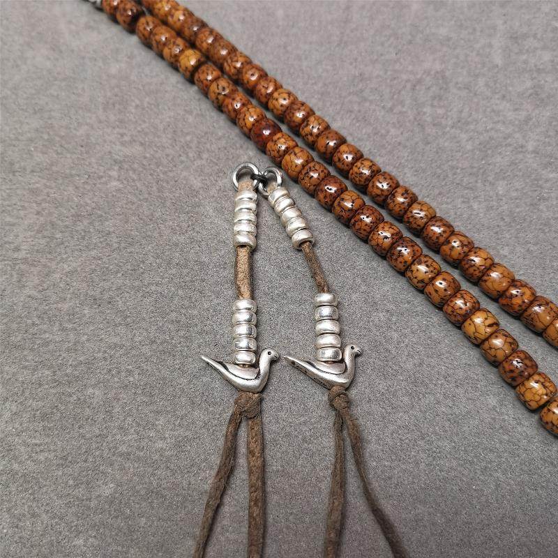 5mm Silver Prayer Bead Counters with Lucky Birds Pendant - Gandhanra-ART