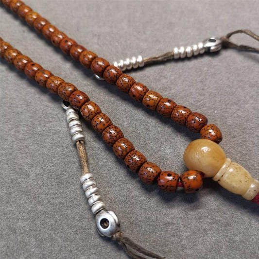 5mm Sterling Silver Prayer Bead Counters with Mantra Dot Pendant - Tibetan Buddhist art, detailed view