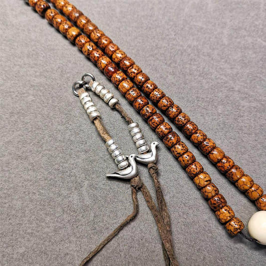 5mm Silver Prayer Bead Counters with Lucky Birds Pendant - Tibetan Buddhist art, detailed view