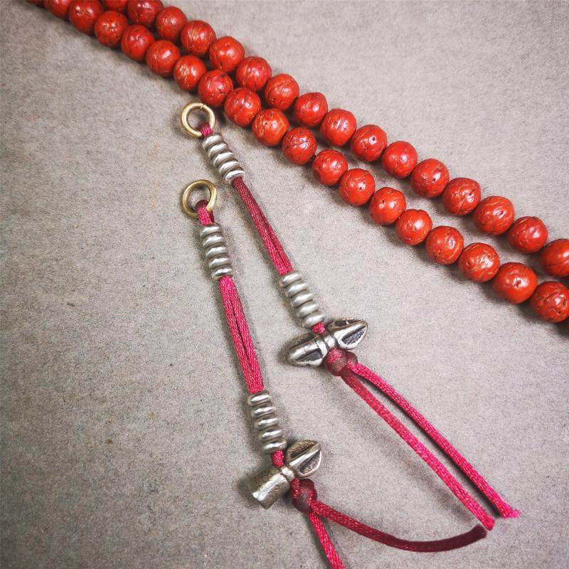 5mm White Copper Prayer Bead Counters with Dorje and Vajra Bell Pendant - Gandhanra-ART