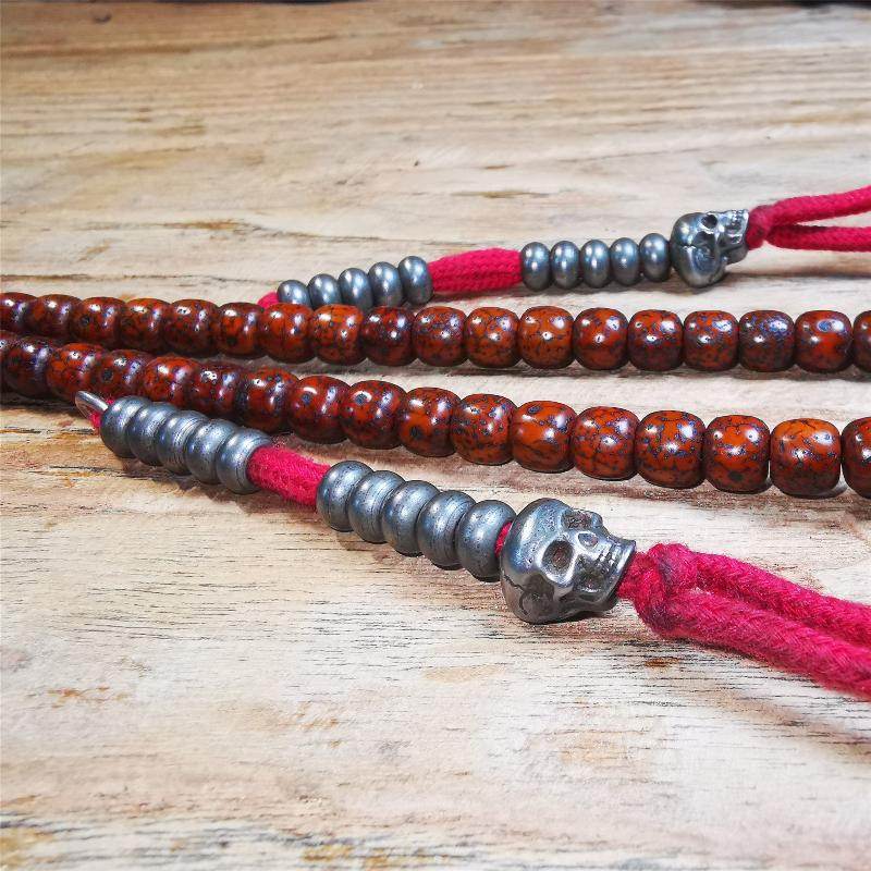 7mm Cold Iron Prayer Bead Counters with Skull Pendant - Gandhanra-ART