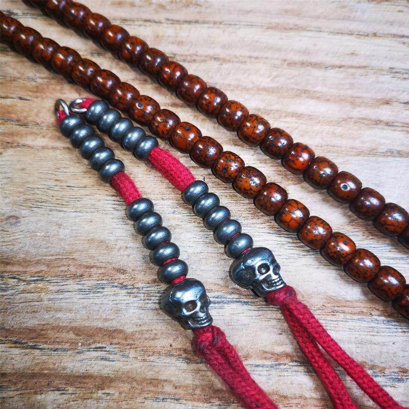 7mm Cold Iron Prayer Bead Counters with Skull Pendant - Gandhanra-ART