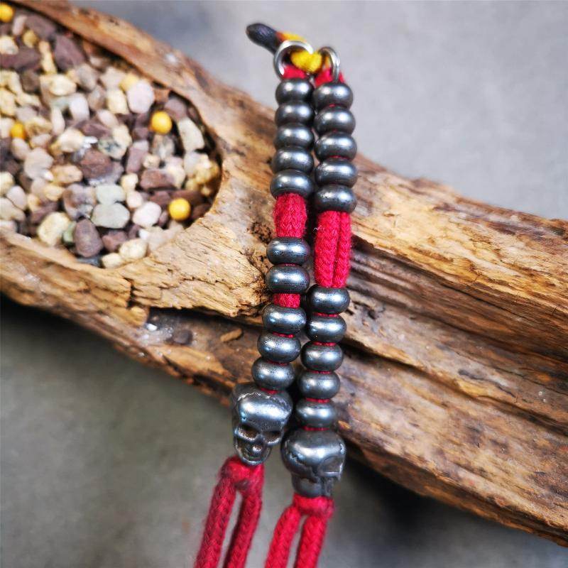 7mm Cold Iron Prayer Bead Counters with Skull Pendant - Gandhanra-ART