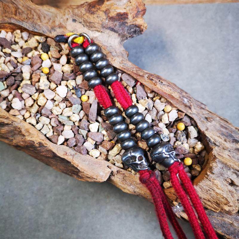 7mm Cold Iron Prayer Bead Counters with Skull Pendant - Gandhanra-ART