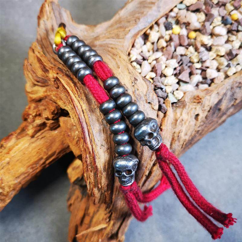 7mm Cold Iron Prayer Bead Counters with Skull Pendant - Gandhanra-ART