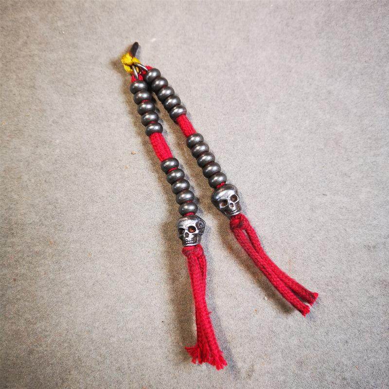 7mm Cold Iron Prayer Bead Counters with Skull Pendant - Gandhanra-ART