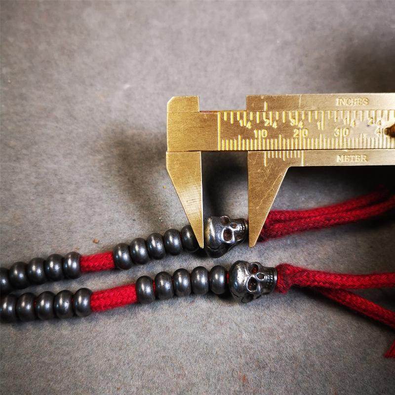 7mm Cold Iron Prayer Bead Counters with Skull Pendant - Gandhanra-ART