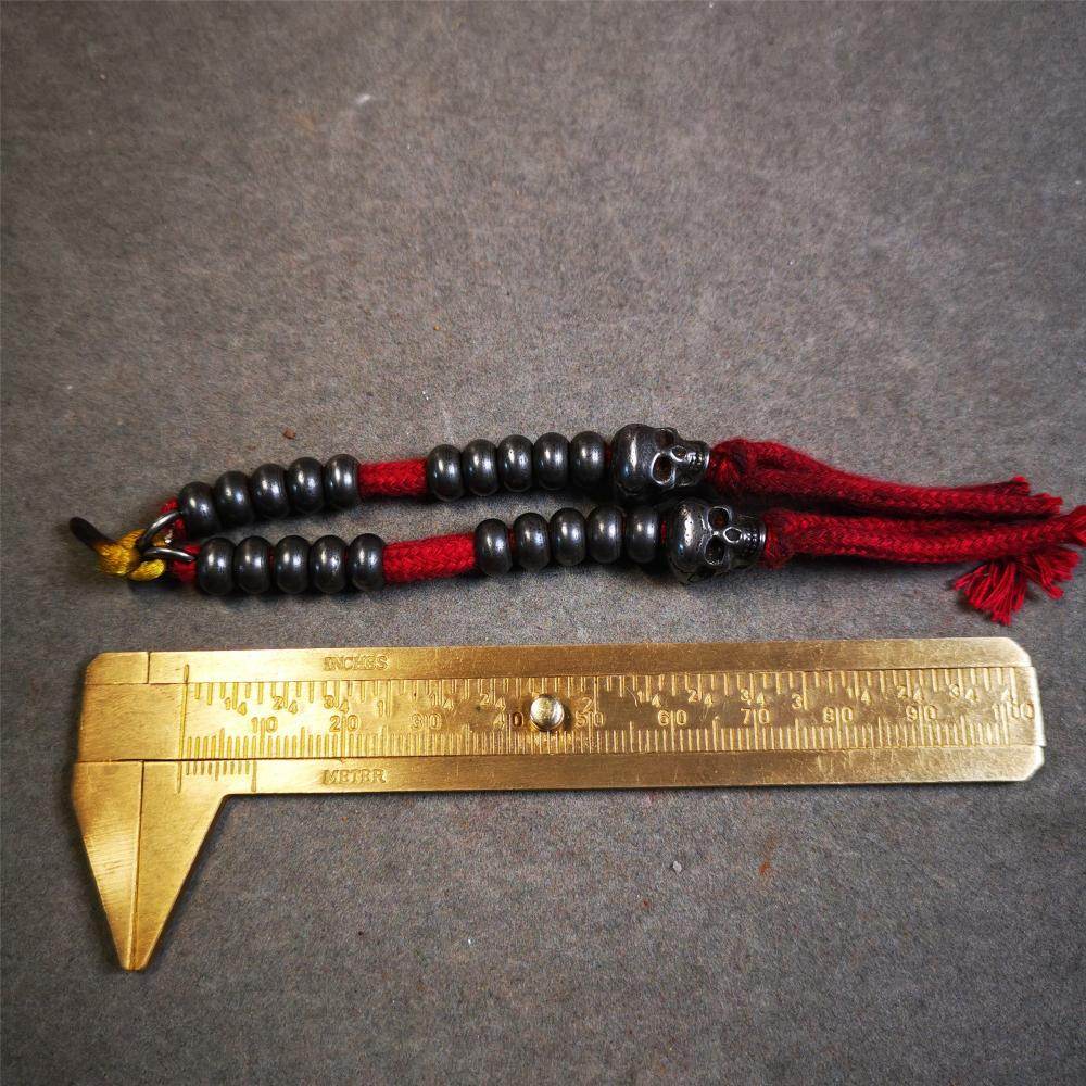 7mm Cold Iron Prayer Bead Counters with Skull Pendant - Gandhanra-ART
