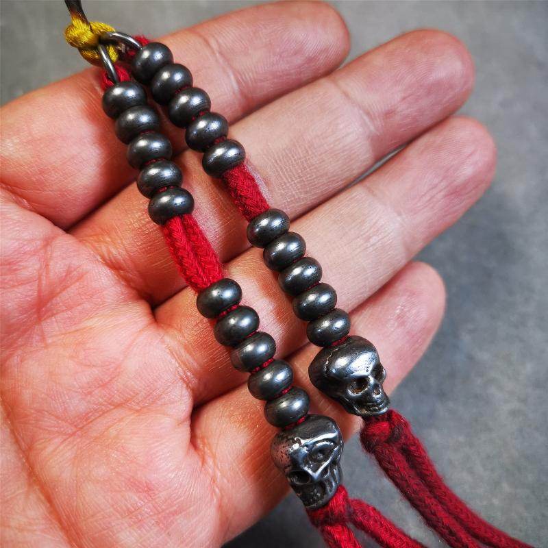 7mm Cold Iron Prayer Bead Counters with Skull Pendant - Gandhanra-ART