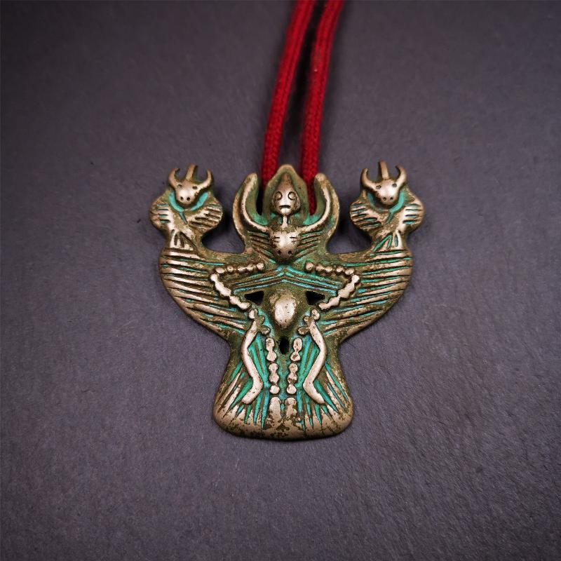 This Garuda is collected from Yaqing Monastery Baiyu County Tibet,it's a handmade badge,amulet pandent, made of copper,about 80 years old. You can wear it as amulet pendant, or make it into wall decoration, hang on the door as a protector,or just put it on your desk,as an ornament.