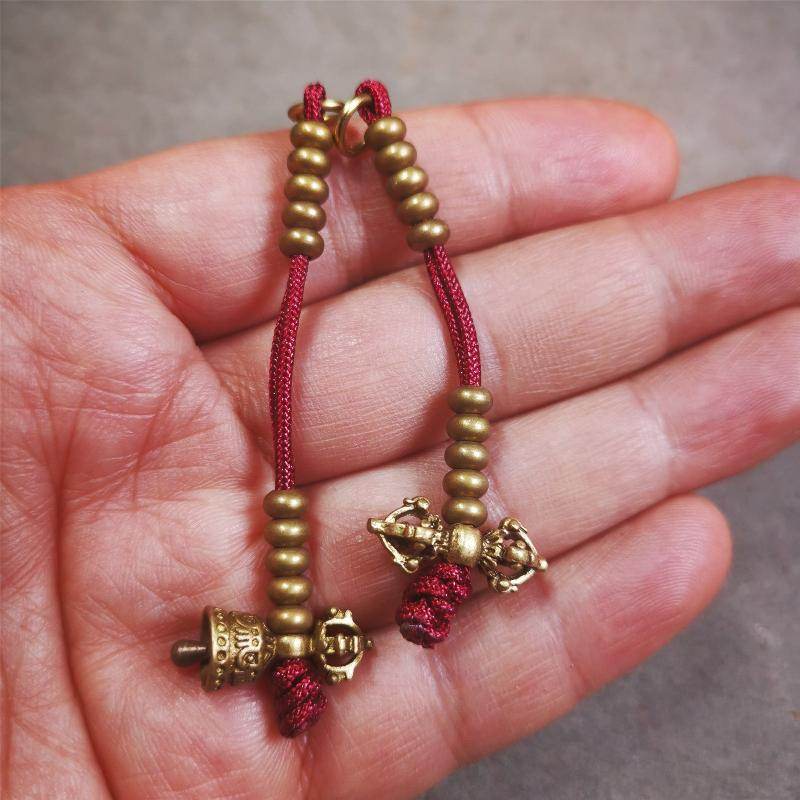 5mm Brass Prayer Bead Counters with Dorje Bell Pendant - Gandhanra-ART