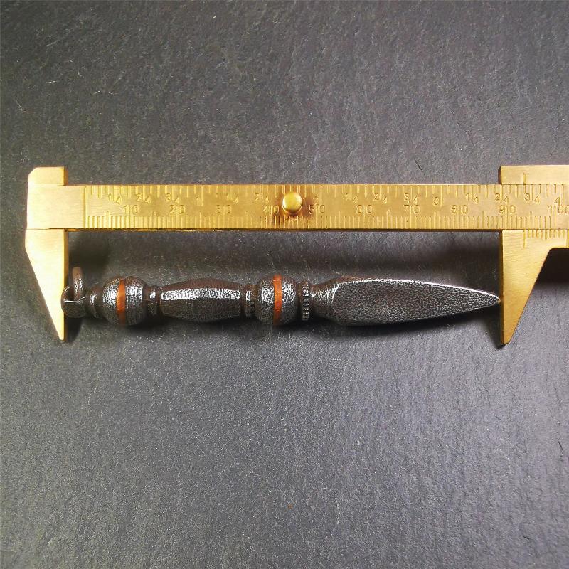 This handmade Dorje Phurba was crafted by Tibetan craftsmen from Hepo Town, Baiyu County, Tibet,known for its renowned Tibetan handicrafts. The upper part is a vajra, and the lower part is a phurba. Copper dots is inlaid on the waist of the phurba