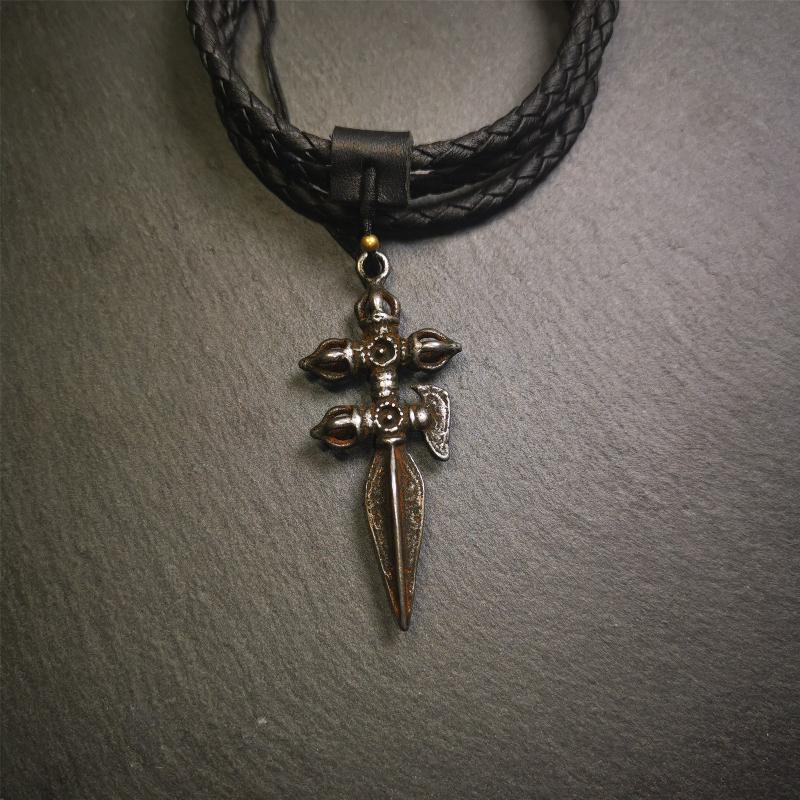 Tibetan Buddhist Amulet Pendant Cross Dorje Vajra Phurba, 2.56" × 0.98"