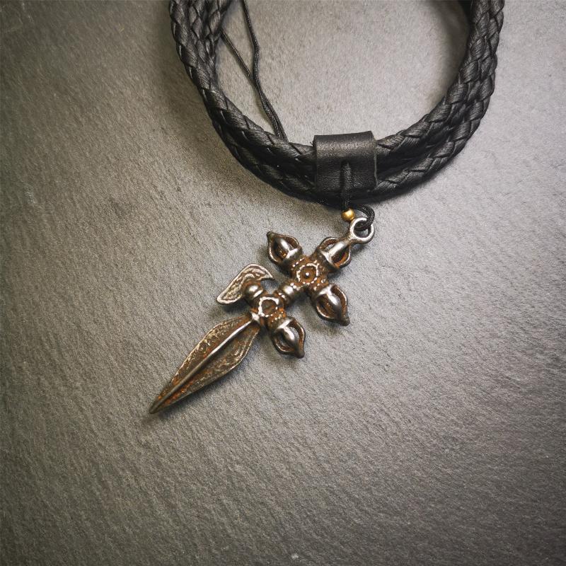 Tibetan Buddhist Amulet Pendant Cross Dorje Vajra Phurba, 2.56" × 0.98"