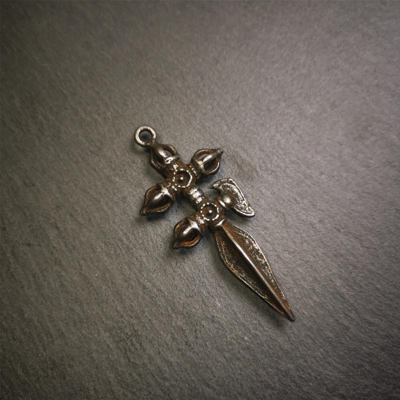 Tibetan Buddhist Amulet Pendant Cross Dorje Vajra Phurba, 2.56" × 0.98"