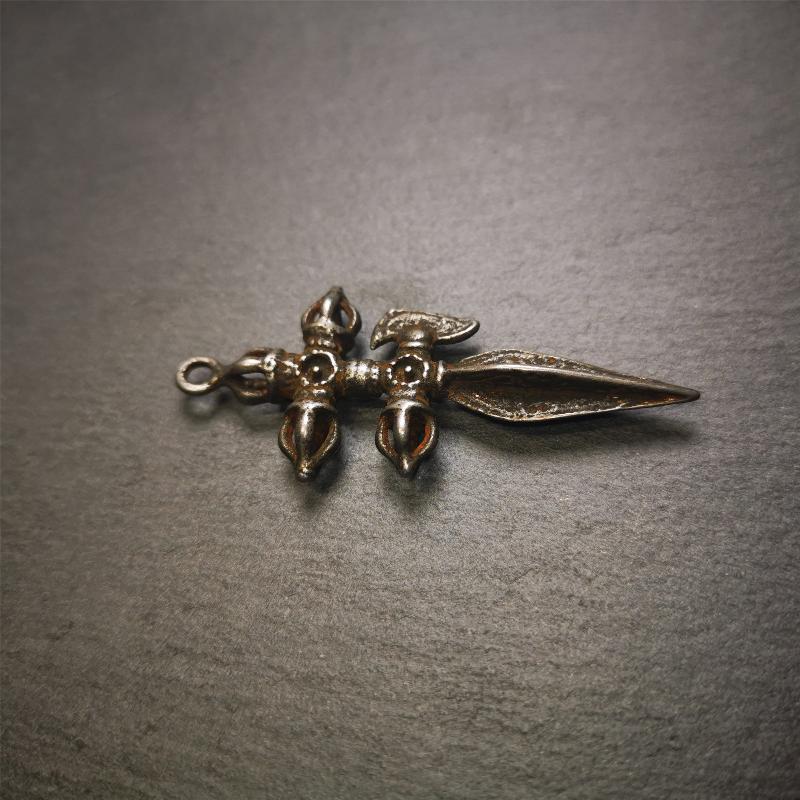 Tibetan Buddhist Amulet Pendant Cross Dorje Vajra Phurba, 2.56" × 0.98"