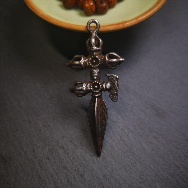Tibetan Buddhist Amulet Pendant Cross Dorje Vajra Phurba, 2.56" × 0.98"