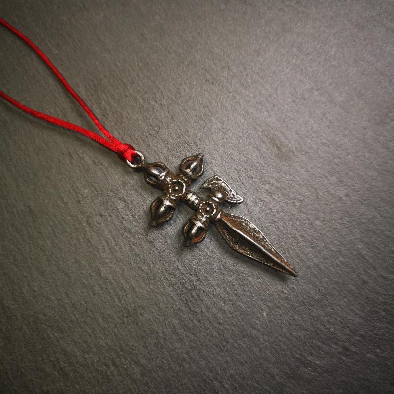 Tibetan Buddhist Amulet Pendant Cross Dorje Vajra Phurba, 2.56" × 0.98"