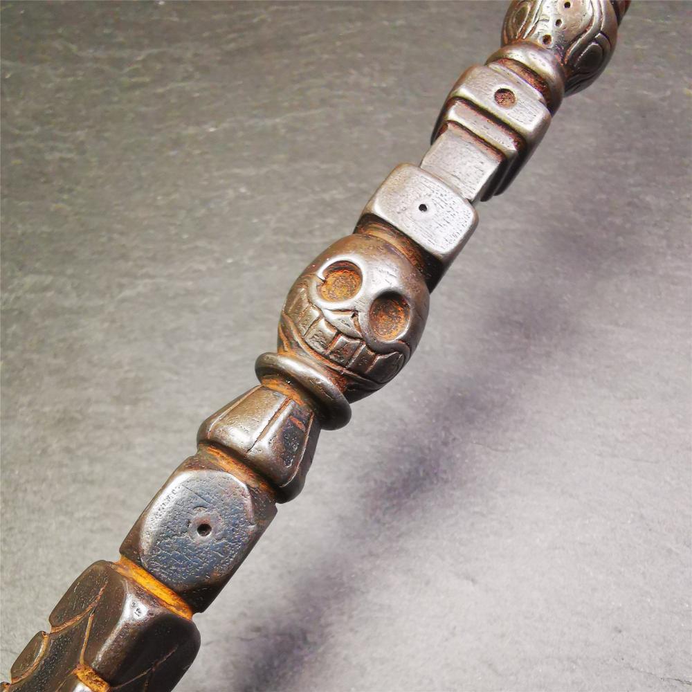 Gandhanra Tibetan Buddhist Ritual Implement - Kila -Dorje Phurba,Made of Cold Iron inlaid Copper,7.5".Its top is a stupa, in the middle is the skull Shmashana Adhipati, and at the bottom is a phurba,handmade by Tibetan craftsmen in 1990's.