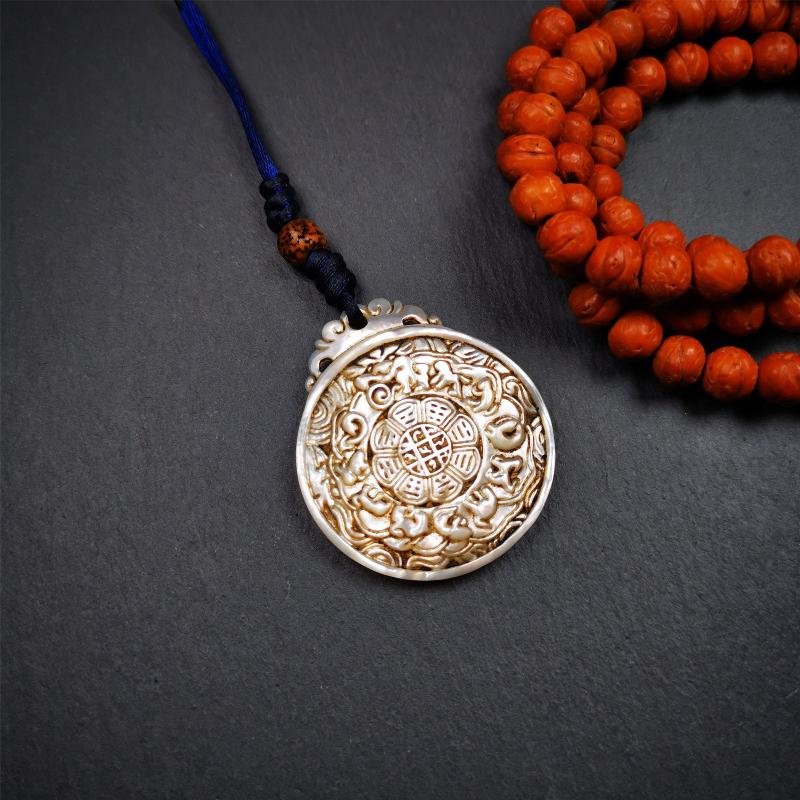 This unique Sipaho amulet was collected from Derge Parkhang Tibet about 80 years old. It was carved from shell,in different light and angles, it will emit unparalleled psychedelic colors.The front pattern is Tibetan Budhist calendar symbol - SIPAHO(srid pa ho),the back is cross vajra.