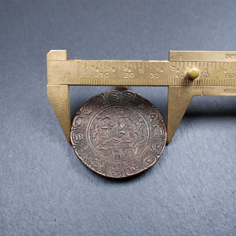 This old Longevity Badge was collected from Ganzi County Tibet about 100 years. It is made of copper,the theme is Shou-lao(the god of longevity) surrounded by the symbols of Ashtamangala. He is the ancient Chinese God of Longevity, represent Amitayus