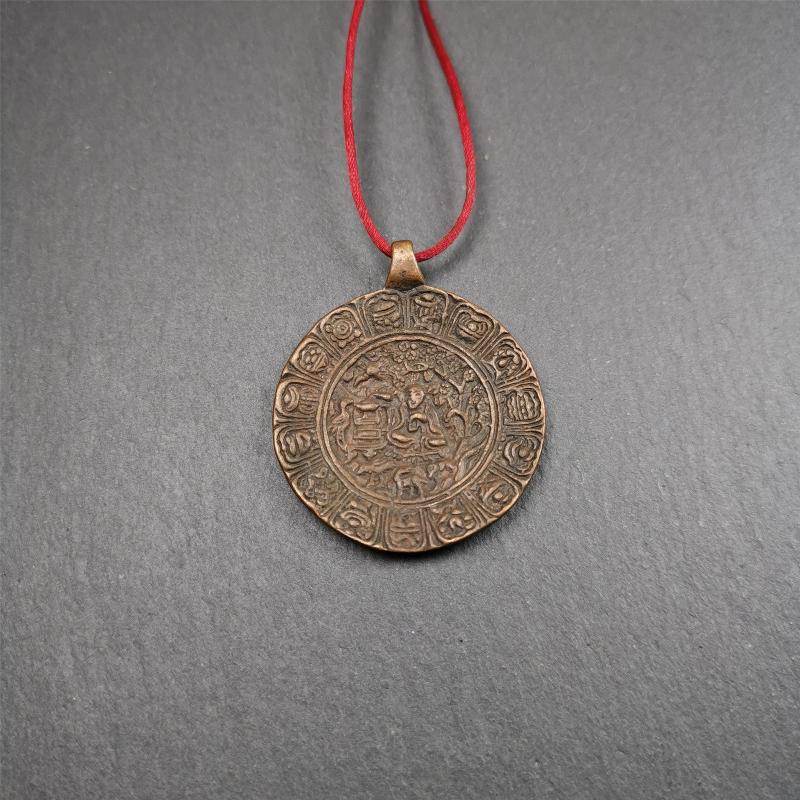 This old Longevity Badge was collected from Ganzi County Tibet about 100 years. It is made of copper,the theme is Shou-lao(the god of longevity) surrounded by the symbols of Ashtamangala. He is the ancient Chinese God of Longevity, represent Amitayus