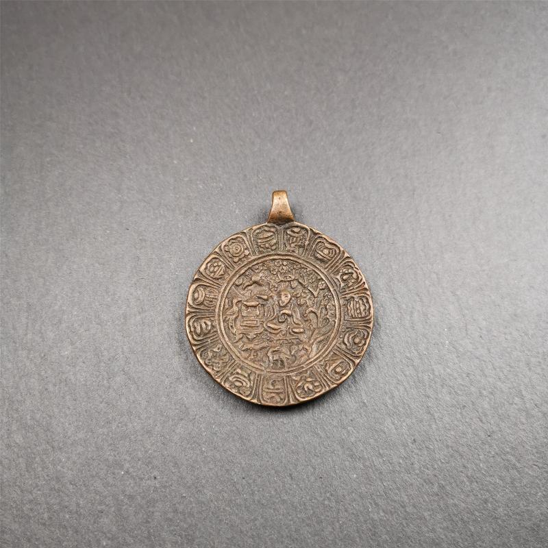 This old Longevity Badge was collected from Ganzi County Tibet about 100 years. It is made of copper,the theme is Shou-lao(the god of longevity) surrounded by the symbols of Ashtamangala. He is the ancient Chinese God of Longevity, represent Amitayus