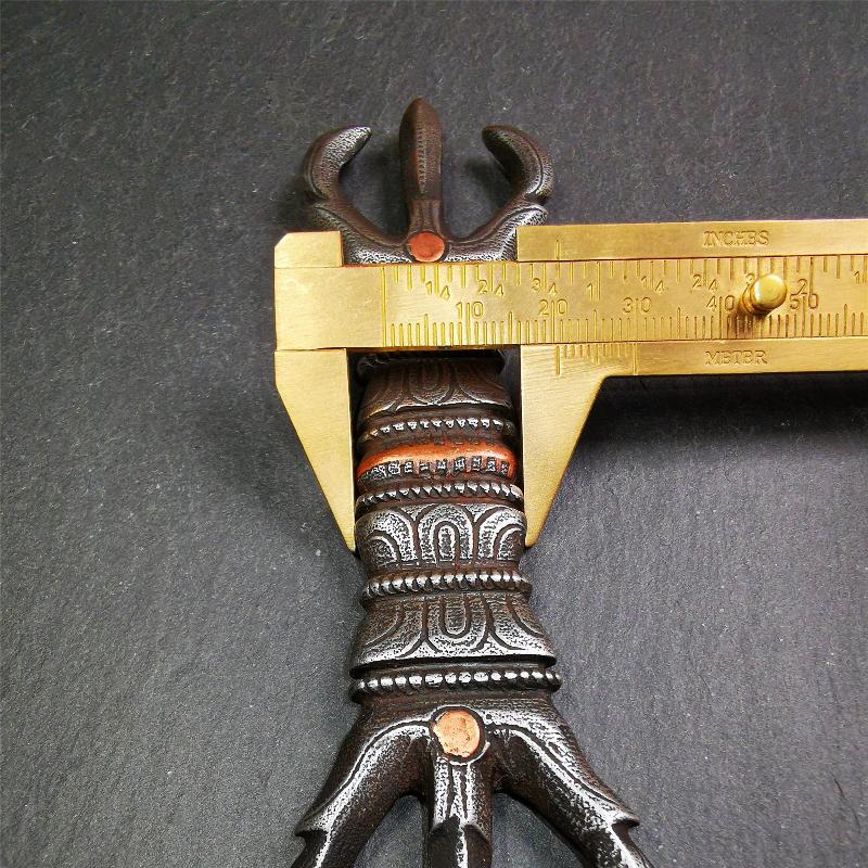 This unique vajra pendant was handmade by Tibetan craftsmen from Tibet in 1990s,from Hepo Town, Baiyu County, the birthplace of the famous Tibetan handicrafts. It is unique flat three - pronged Vajra,made of cold iron, black color,6.3 inches length.