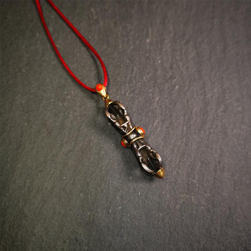 This unique vajra pendant was handmade by Tibetan craftsmen from Tibet in 1990's,from Hepo Town, Baiyu County, the birthplace of the famous Tibetan handicrafts. It is five-pronged Vajra,made of cold iron, 1.77 inch height.Comes with leather cord. You can make it a necklace, pendant, keychain, mala pendant, or just as an ornament on your desk.