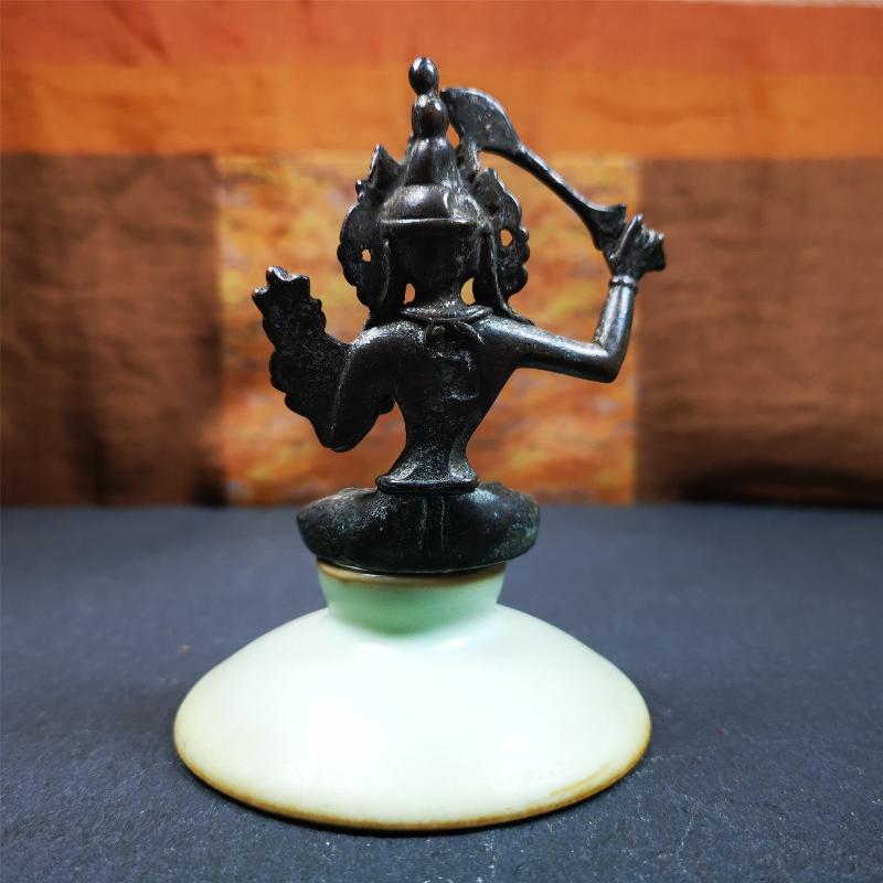 This Manjusri statue was collected from Samye Monastray, the first monastery in Tibet,and important Nyingma monsatery. It's an old-fashioned manjusri statue,about 60 years old,made of thokcha. Manjusri is a bodhisattva associated with prajna (insight) in Mahayana Buddhism. In Tibetan Buddhism, he is also a yidam. His name means "Gentle Glory" in Sanskrit.