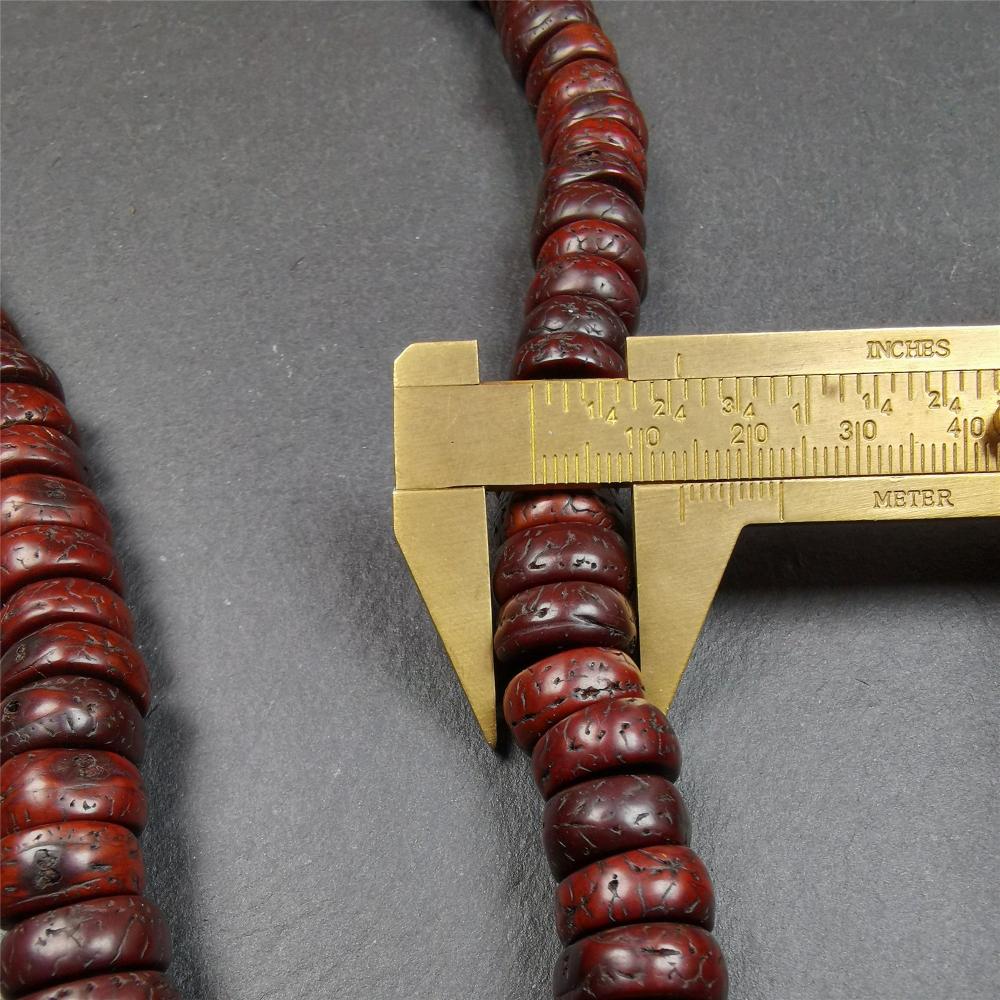 This bodhi seed mala was collected from Derge county,about 30 years old,hold and blessed by a lama. It is composed of 108 bodhi seed beads, bevel cut shape,brown color,approximately 13mm / 0.5 inch ,perimeter is about 70cm,27.5 inches.