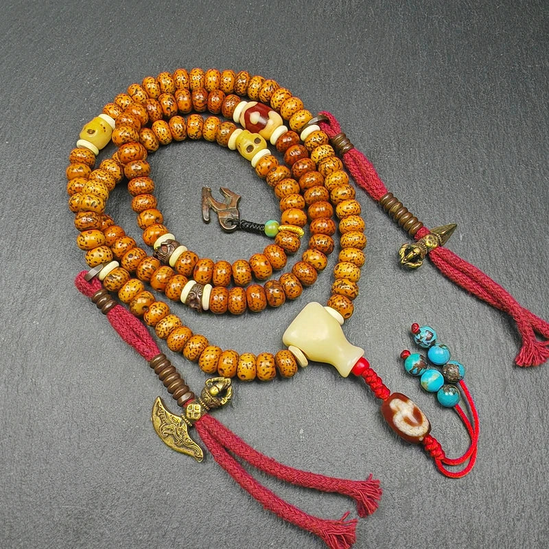 Old 8+mm 108 Lotus Seed Mala Necklace