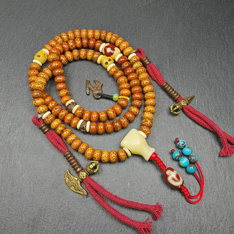 Old 8+mm 108 Lotus Seed Mala Necklace - Gandhanra-ART