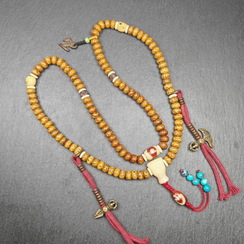 Old 8+mm 108 Lotus Seed Mala Necklace - Gandhanra-ART