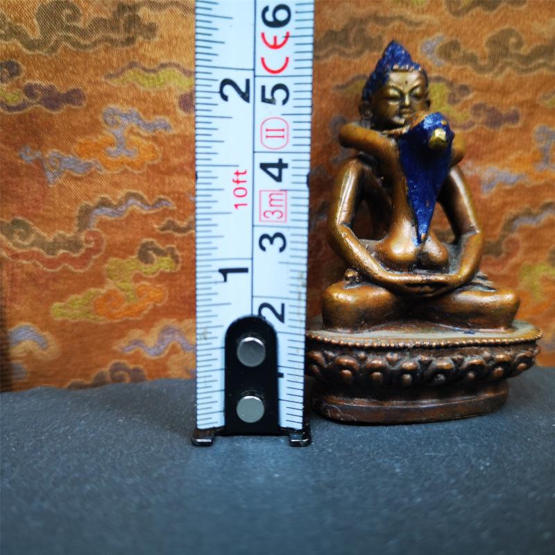 This Samantabhadra Yab Yum statue was handmade in Nepal. It's an old-fashioned statue,made of copper,painted with colors,about 30 years old. In the Nyingma school of Tibetan Buddhism, Samantabhadra is also the name of the Adi-Buddha, often portrayed in indivisible union (yab-yum) with his consort, Samantabhadri.