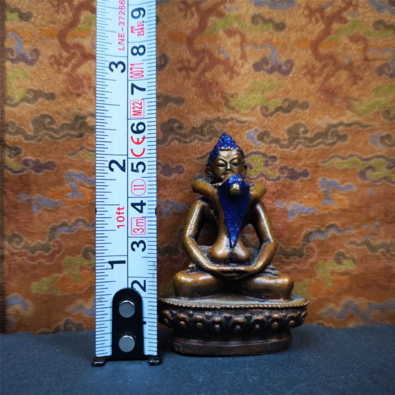 This Samantabhadra Yab Yum statue was handmade in Nepal. It's an old-fashioned statue,made of copper,painted with colors,about 30 years old. In the Nyingma school of Tibetan Buddhism, Samantabhadra is also the name of the Adi-Buddha, often portrayed in indivisible union (yab-yum) with his consort, Samantabhadri.