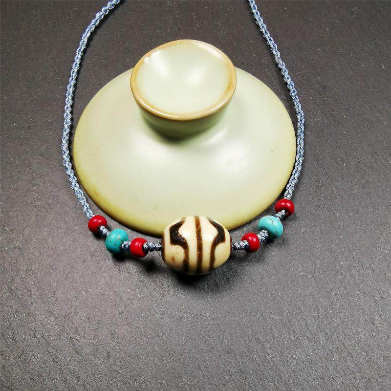 Lotus Dalo Dzi Bead Necklace - Gandhanra-ART